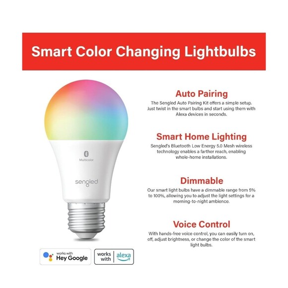 Sengled Smart Light Bulbs, Color Changing Alexa/Bluetooth Mesh, Dimmable LED - Picture 2 of 8